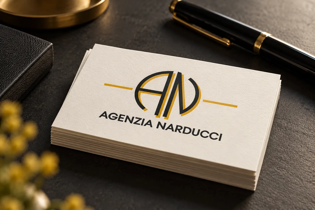 Dei biglietti da visita col logo dell'Agenzia Narducci